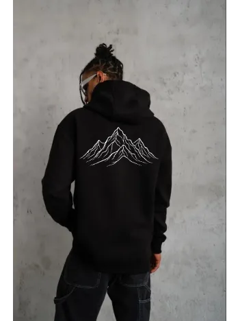 Erkek Nihilist Penguen Özel Tasarım Oversize Kapüşonlu Sweatshirt - Siyah