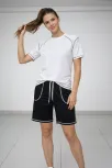 Kadın Spor Tişört Şort Takım Kontrast Dikiş Detaylı Ovarsize Rahat Kalıp - Beyaz