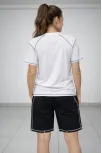Kadın Spor Tişört Şort Takım Kontrast Dikiş Detaylı Ovarsize Rahat Kalıp - Beyaz
