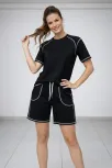 Kadın Spor Tişört Şort Takım Kontrast Dikiş Detaylı Ovarsize Rahat Kalıp - Siyah