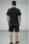 Erkek Spor Tişört Şort Takım Kontrast Dikiş Detaylı Ovarsize Rahat Kalıp - Siyah Erkek Spor Tişört Şort Takım Kontrast Dikiş Detaylı Ovarsize Rahat Kalıp - Siyah