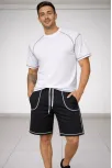 Erkek Spor Tişört Şort Takım Kontrast Dikiş Detaylı Ovarsize Rahat Kalıp - Beyaz Erkek Spor Tişört Şort Takım Kontrast Dikiş Detaylı Ovarsize Rahat Kalıp - Beyaz