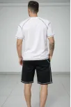 Erkek Spor Tişört Şort Takım Kontrast Dikiş Detaylı Ovarsize Rahat Kalıp - Beyaz Erkek Spor Tişört Şort Takım Kontrast Dikiş Detaylı Ovarsize Rahat Kalıp - Beyaz