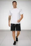 Erkek Spor Tişört Şort Takım Kontrast Dikiş Detaylı Ovarsize Rahat Kalıp - Beyaz Erkek Spor Tişört Şort Takım Kontrast Dikiş Detaylı Ovarsize Rahat Kalıp - Beyaz