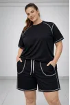 Kadın Battal Beden Kısa Kollu Tişört Şort Takım Kontrast Dikiş Detaylı Günlük Ev Giyimi - Siyah Kadın Battal Beden Kısa Kollu Tişört Şort Takım Kontrast Dikiş Detaylı Günlük Ev Giyimi - Siyah