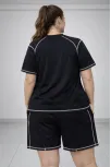 Kadın Battal Beden Kısa Kollu Tişört Şort Takım Kontrast Dikiş Detaylı Günlük Ev Giyimi - Siyah Kadın Battal Beden Kısa Kollu Tişört Şort Takım Kontrast Dikiş Detaylı Günlük Ev Giyimi - Siyah
