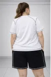 Kadın Battal Beden Kısa Kollu Tişört Şort Takım Kontrast Dikiş Detaylı Günlük Ev Giyimi - Beyaz