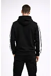 Erkek Şeritli Kapüşonlu Sweatshirt Oversize 3 İplik Pamuklu - Siyah