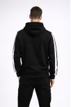 Erkek Şeritli Kapüşonlu Sweatshirt Oversize 3 İplik Pamuklu - Siyah