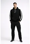 Erkek Şeritli Kapüşonlu Sweatshirt Oversize 3 İplik Pamuklu - Siyah