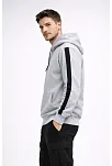 Erkek Şeritli Kapüşonlu Sweatshirt Oversize 3 İplik Pamuklu - Beyaz