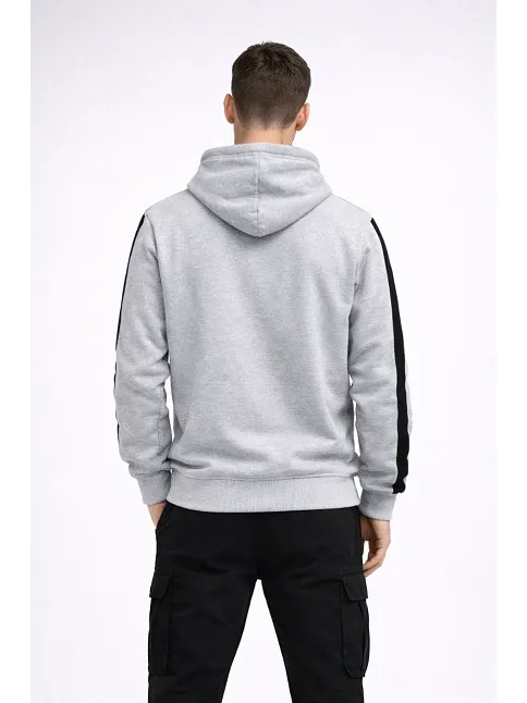 Erkek Şeritli Kapüşonlu Sweatshirt Oversize 3 İplik Pamuklu - Beyaz