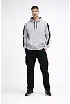 Erkek Şeritli Kapüşonlu Sweatshirt Oversize 3 İplik Pamuklu - Beyaz