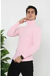 Erkek Kaşkorse Boğazlı Full Likralı Fitilli Body Kazak - Toz Pembe