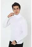 Erkek Kaşkorse Boğazlı Full Likralı Fitilli Body Kazak - Beyaz