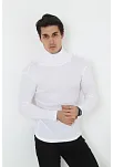 Erkek Kaşkorse Boğazlı Full Likralı Fitilli Body Kazak - Beyaz