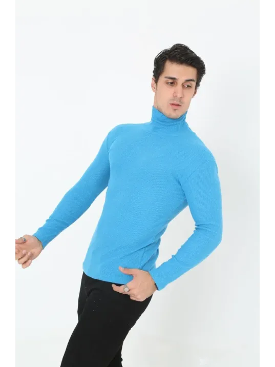 Erkek Kaşkorse Boğazlı Full Likralı Fitilli Body Kazak - Bebek Mavisi