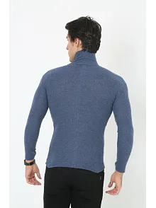Erkek Kaşkorse Boğazlı Full Likralı Fitilli Body Kazak - İndigo