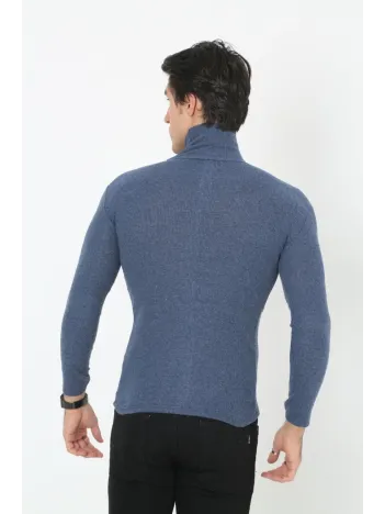 Erkek Kaşkorse Boğazlı Full Likralı Fitilli Body Kazak - İndigo