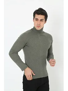 Erkek Kaşkorse Boğazlı Full Likralı Fitilli Body Kazak - Haki