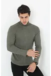 Erkek Kaşkorse Boğazlı Full Likralı Fitilli Body Kazak - Haki