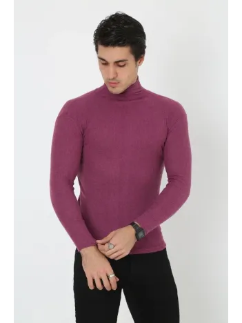 Erkek Kaşkorse Boğazlı Full Likralı Fitilli Body Kazak - Gül Kurusu