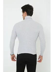 Erkek Kaşkorse Boğazlı Full Likralı Fitilli Body Kazak - Gri