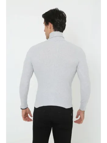 Erkek Kaşkorse Boğazlı Full Likralı Fitilli Body Kazak - Gri