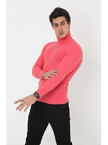 Erkek Kaşkorse Boğazlı Full Likralı Fitilli Body Kazak - Pembe