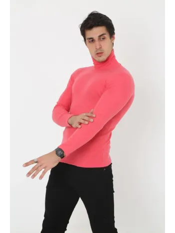 Erkek Kaşkorse Boğazlı Full Likralı Fitilli Body Kazak - Pembe