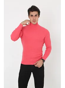 Erkek Kaşkorse Boğazlı Full Likralı Fitilli Body Kazak - Pembe