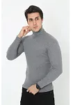 Erkek Kaşkorse Boğazlı Full Likralı Fitilli Body Kazak - Füme