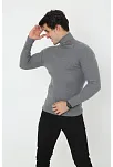 Erkek Kaşkorse Boğazlı Full Likralı Fitilli Body Kazak - Füme