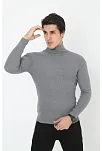 Erkek Kaşkorse Boğazlı Full Likralı Fitilli Body Kazak - Füme