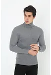 Erkek Kaşkorse Boğazlı Full Likralı Fitilli Body Kazak - Füme