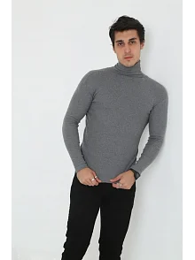 Erkek Kaşkorse Boğazlı Full Likralı Fitilli Body Kazak - Füme Erkek Kaşkorse Boğazlı Full Likralı Fitilli Body Kazak - Füme