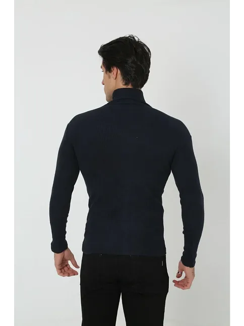 Erkek Kaşkorse Boğazlı Full Likralı Fitilli Body Kazak - Siyah