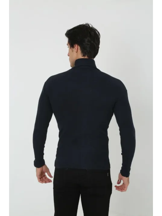 Erkek Kaşkorse Boğazlı Full Likralı Fitilli Body Kazak - Siyah