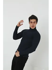 Erkek Kaşkorse Boğazlı Full Likralı Fitilli Body Kazak - Siyah