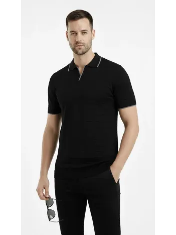 Erkek 3’lü Paket Triko Yakalı Düğmesiz Açık Yaka Fitilli Kısa Kollu Regular Fit Tişört - Lacivert, Bej, Siyah