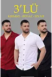 Erkek Waffle Dokuma Açık Yakalı Düğmeli Regular Kalıp 3’lü Gömlek Seti - Siyah, Kırmızı, Beyaz
