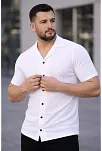 Erkek Waffle Dokuma Açık Yakalı Düğmeli Regular Kalıp 3’lü Gömlek Seti - Siyah, Kırmızı, Beyaz