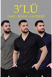Erkek Waffle Dokuma Açık Yakalı Düğmeli Regular Kalıp 3’lü Gömlek Seti - Siyah, Haki, Lacivert