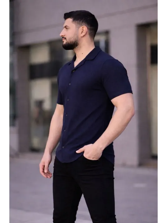 Erkek Waffle Dokuma Açık Yakalı Düğmeli Regular Kalıp 3’lü Gömlek Seti - Siyah, Haki, Lacivert