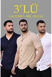 Erkek Waffle Dokuma Açık Yakalı Düğmeli Regular Kalıp 3’lü Gömlek Seti - Bej, Beyaz, Lacivert