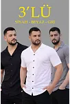 Erkek Waffle Dokuma Açık Yakalı Düğmeli Regular Kalıp 3’lü Gömlek Seti - Siyah, Beyaz, Gri