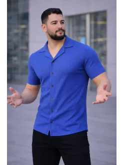 Erkek Waffle Dokuma Açık Yakalı Düğmeli Regular Kalıp 2’li Gömlek Seti - Siyah & Saks Mavisi Erkek Waffle Dokuma Açık Yakalı Düğmeli Regular Kalıp 2’li Gömlek Seti - Siyah & Saks Mavisi