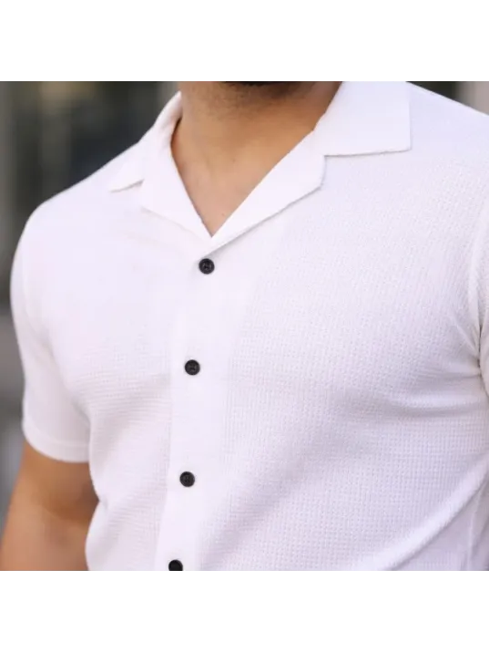 Erkek Waffle Dokuma Açık Yakalı Düğmeli Regular Kalıp 2’li Gömlek Seti - Beyaz & Gri