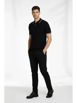 Erkek 2’li Paket Dokuma Triko Fermuarlı Yakalı Fitilli Kısa Kollu Regular Fit Tişört - Beyaz & Siyah Erkek 2’li Paket Dokuma Triko Fermuarlı Yakalı Fitilli Kısa Kollu Regular Fit Tişört - Beyaz & Siyah