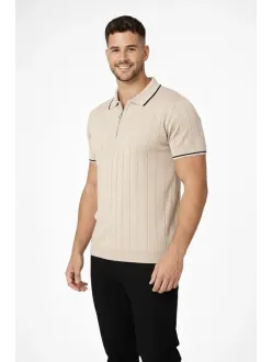 Erkek 2’li Paket Dokuma Triko Fermuarlı Yakalı Fitilli Kısa Kollu Regular Fit Tişört - Bej & Siyah Erkek 2’li Paket Dokuma Triko Fermuarlı Yakalı Fitilli Kısa Kollu Regular Fit Tişört - Bej & Siyah